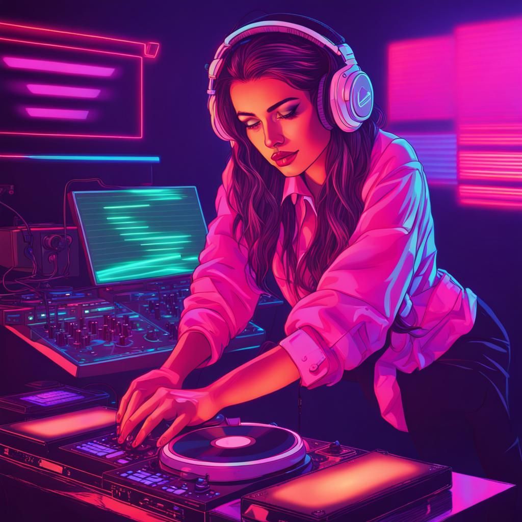 DJ Vibing: Synthwave Neon Retro Art