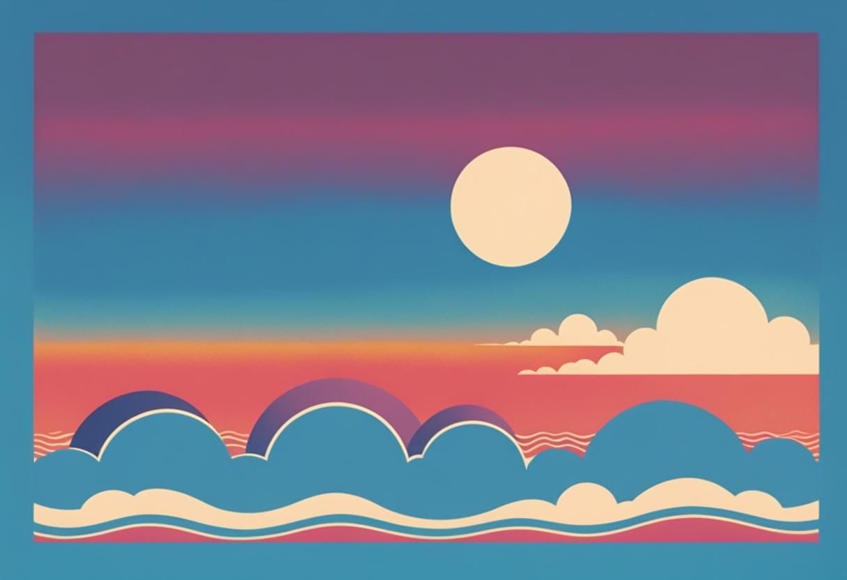 Retro Sunset Risograph Graphic Design Illustration