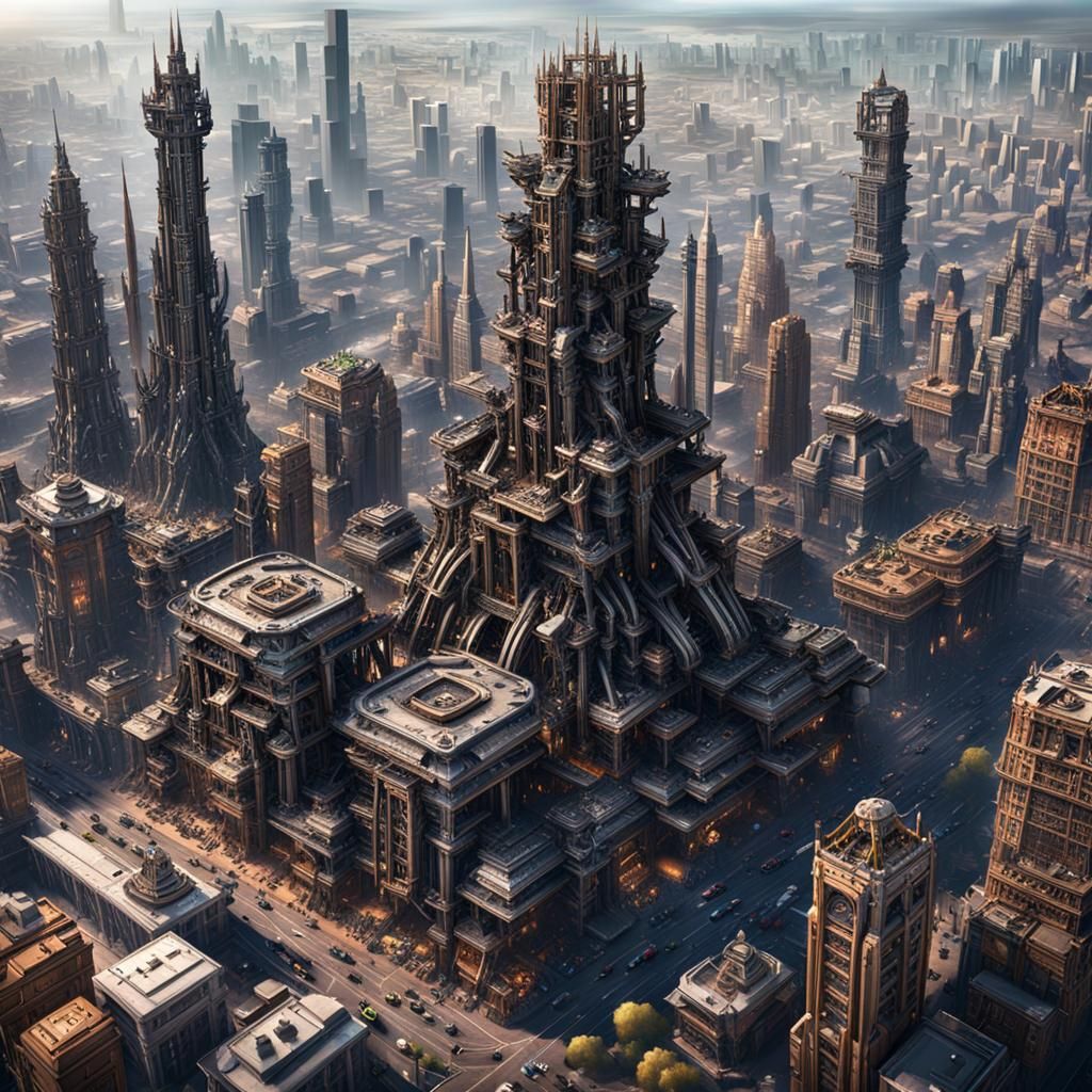 Colossal Mechanical City: Humans and Robots in Harmony