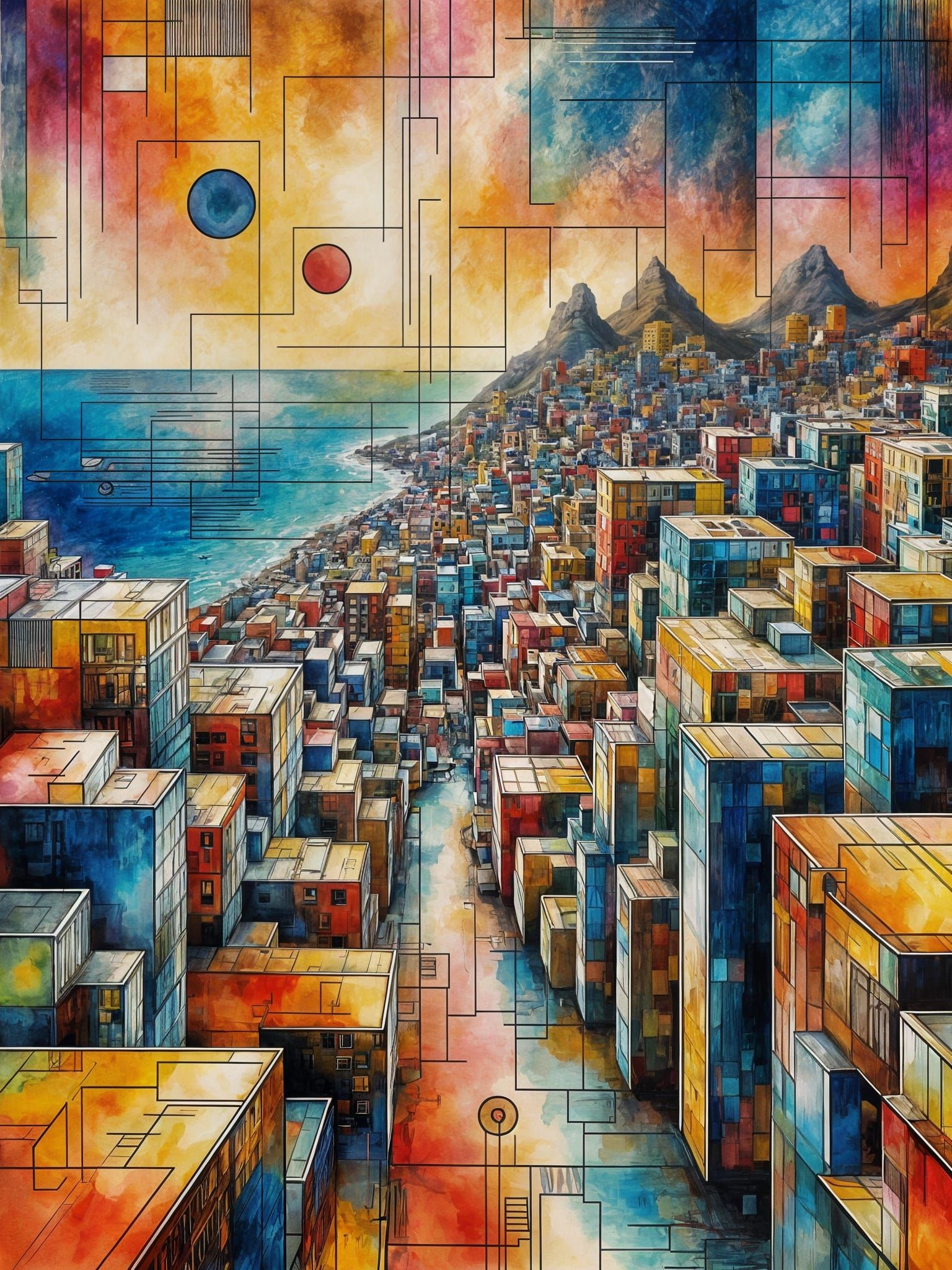 Vibrant Cape Town Cityscape in Abstract Expressionist Style