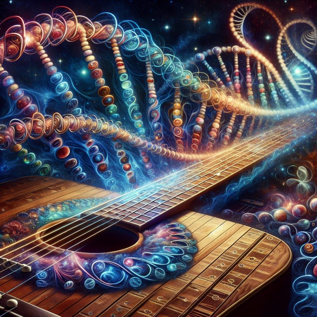 DNA Double Helix Guitar in Matte Painting Style