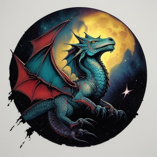 Dragon  's silhouette looking up into the stars .