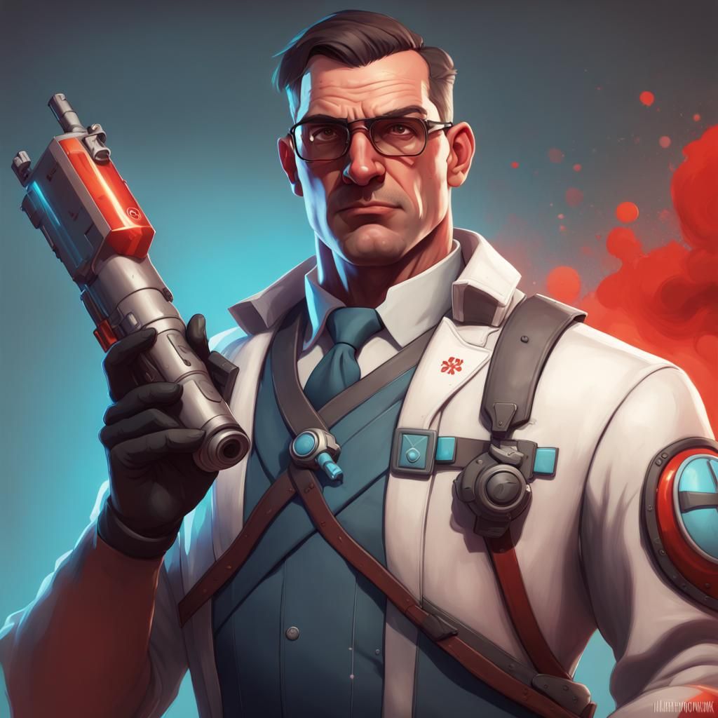 Team Fortress 2 Medic Portrait in Detailed Digital Art