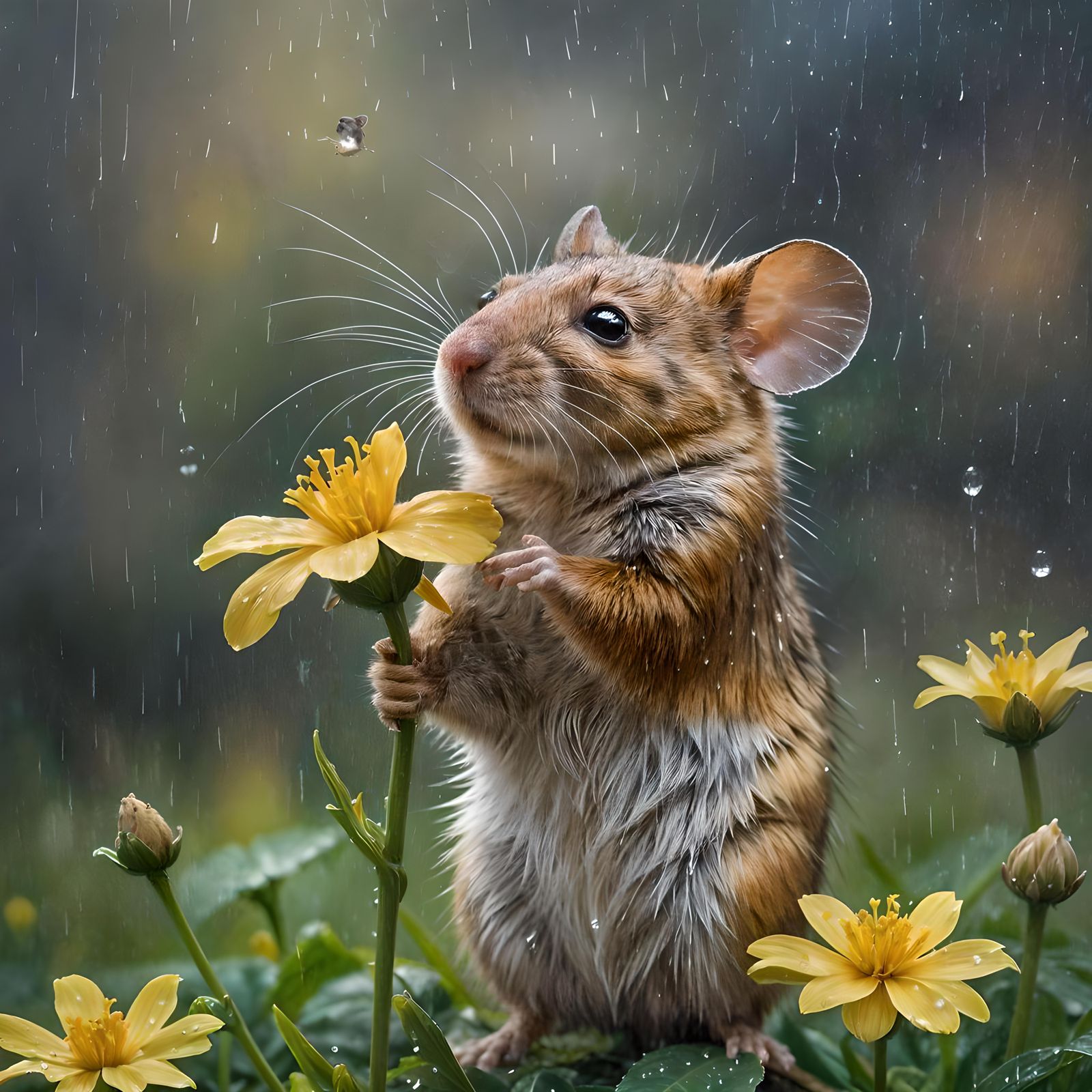 Mouse Seeks Shelter: Watercolor Oil Painting