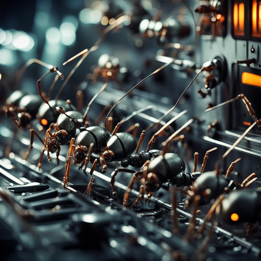 Ants Explore Retro-Futuristic Rocket Interior