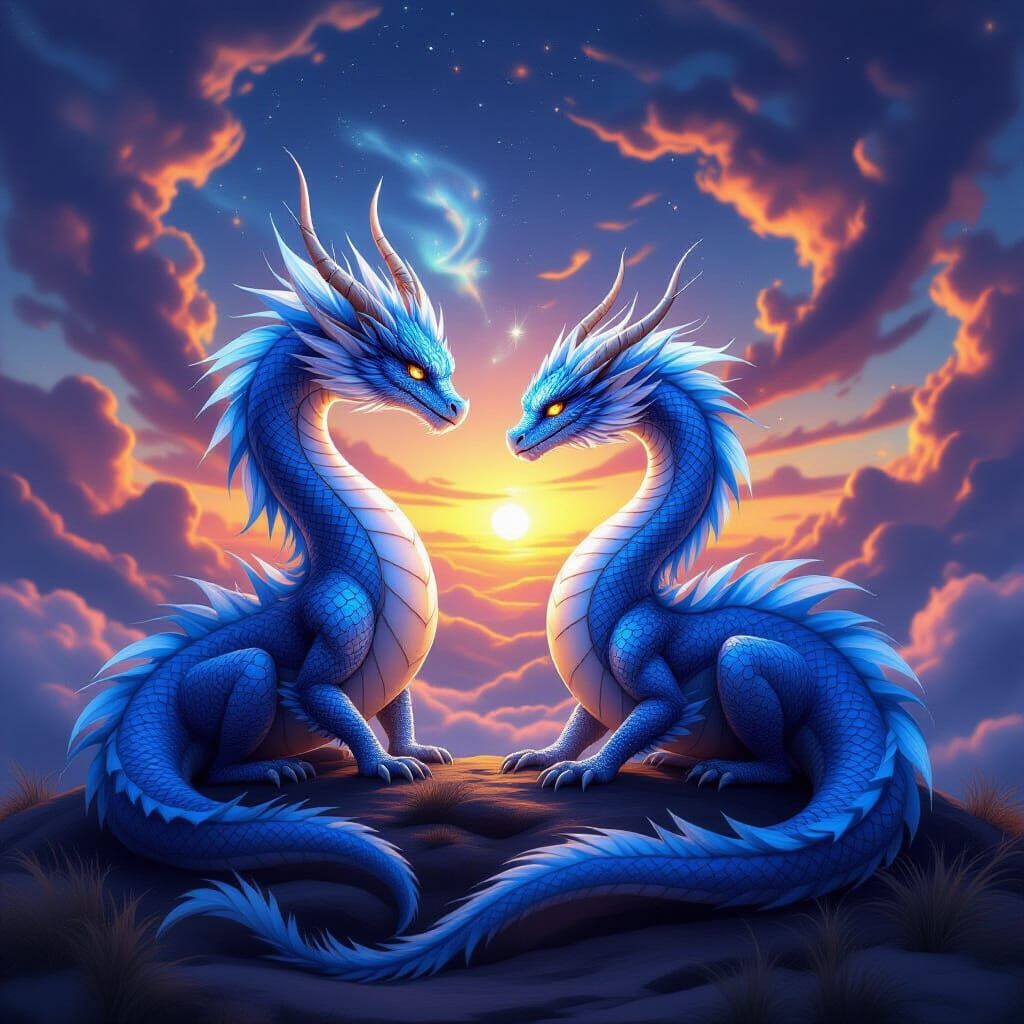 Opalescent Dragons in Cosmic Dance