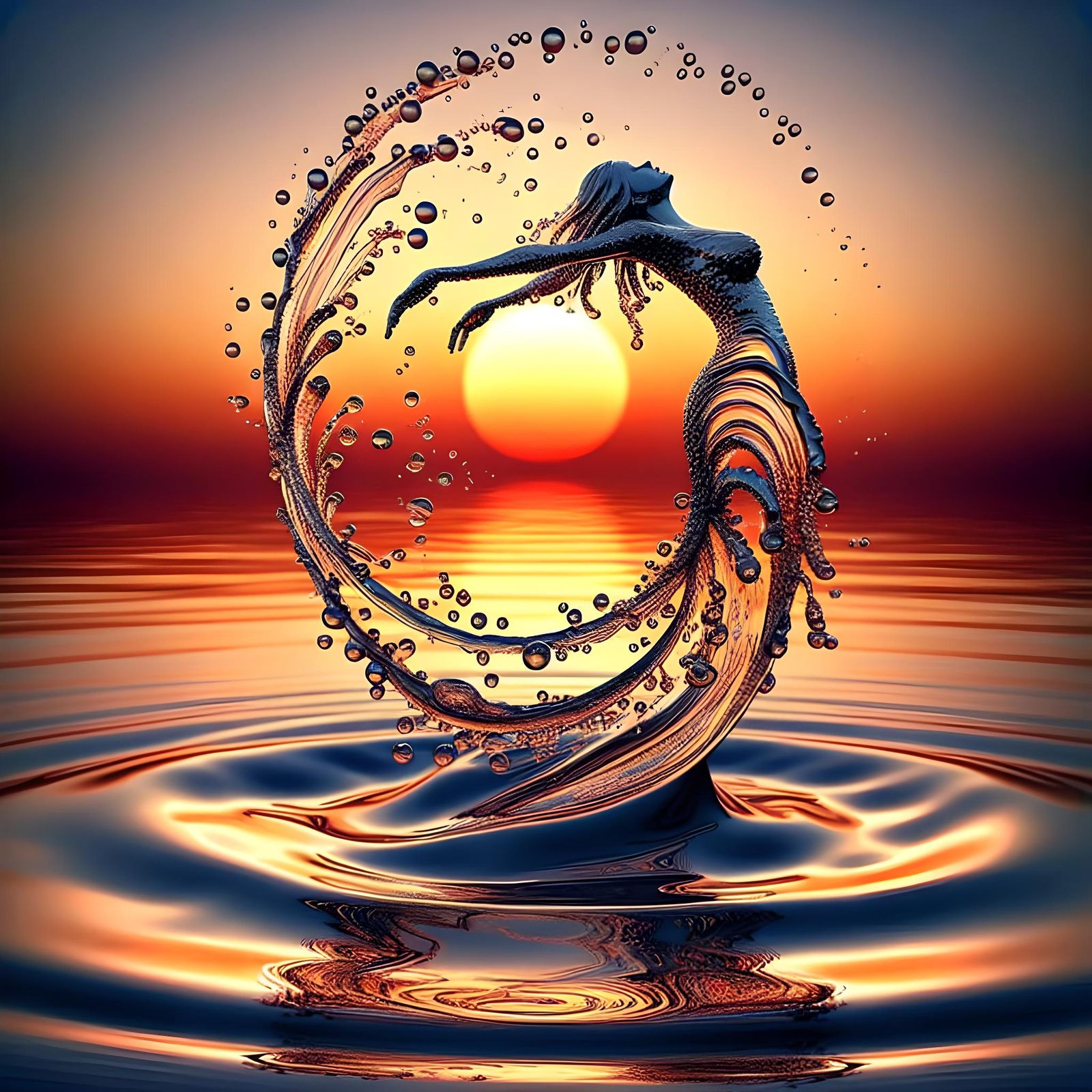 Majestic Mermaid Emerge from Whirling Water Droplets