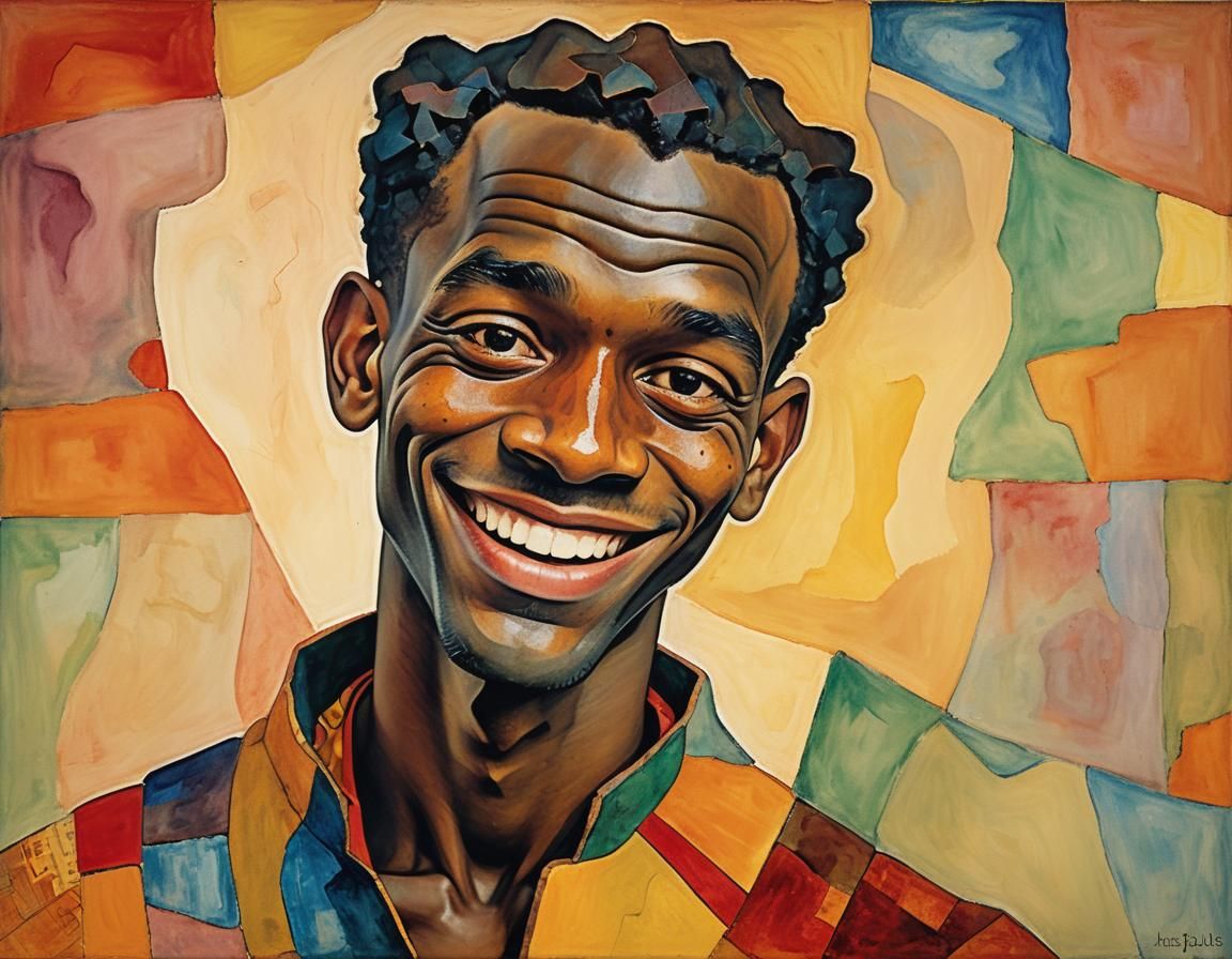 Smiling African American Man in Surreal Expressionist Style