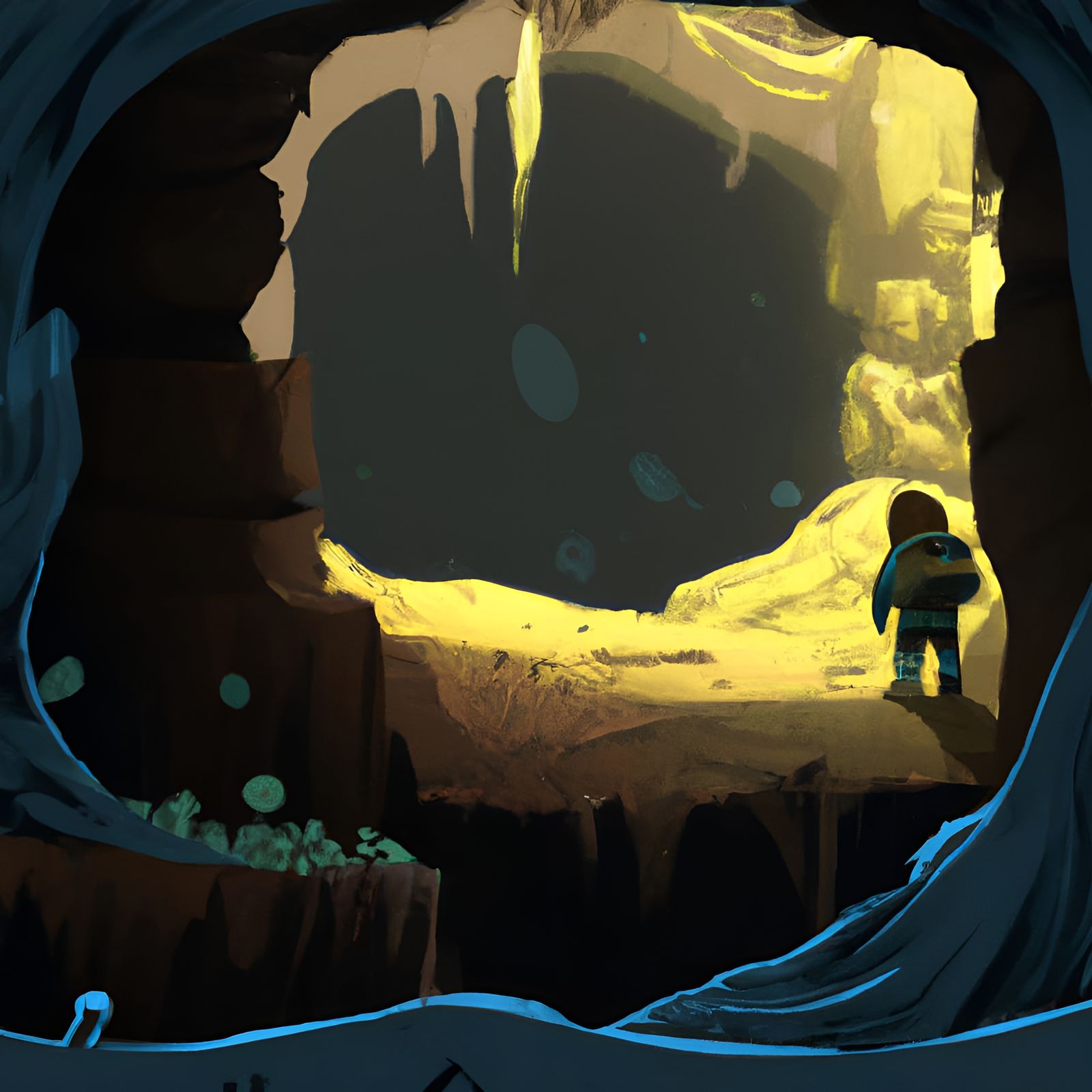 Scared Man Confronts Creature: Studio Ghibli Concept Art