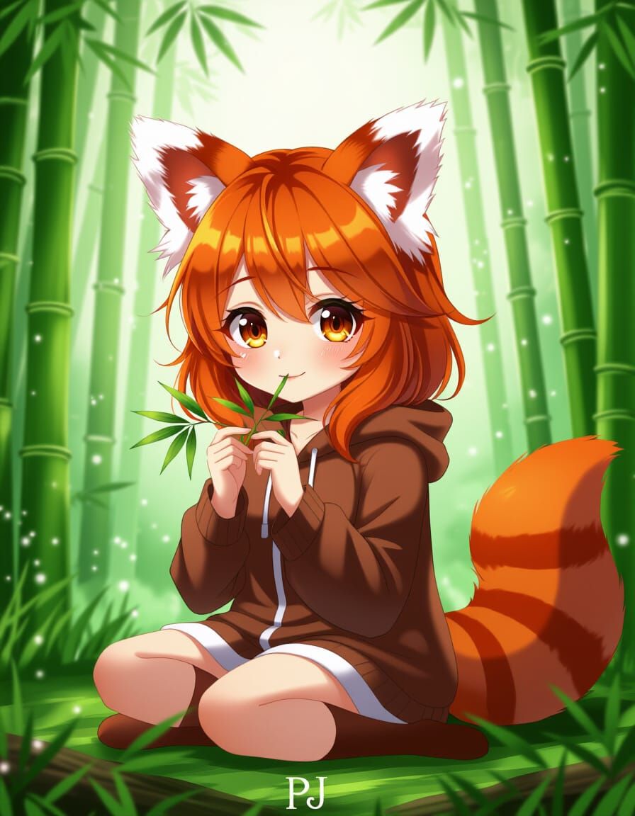 Adorable Anime Red Panda Girl in Mystical Forest