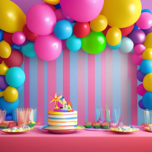 Colorful 3D Render of Birthday Party Decorations
