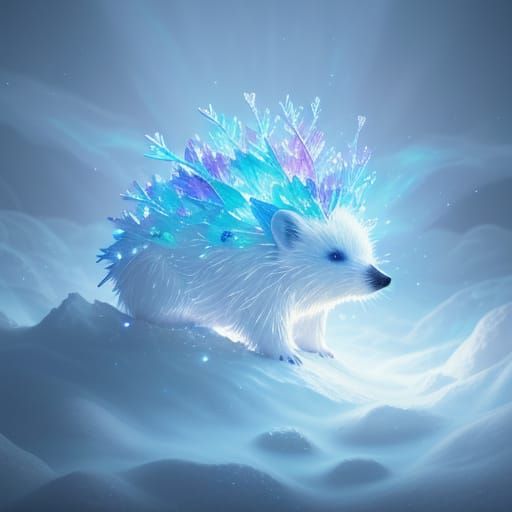 Ethereal Snow Hedgehog in Cosmic Slumber