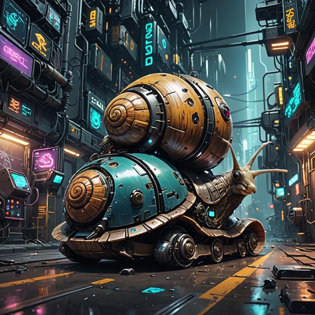 Cyberpunk Snail Transports Space Factory