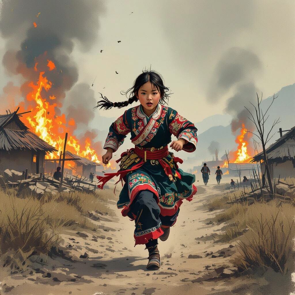 Miao Girl Running from War, Expressive Art