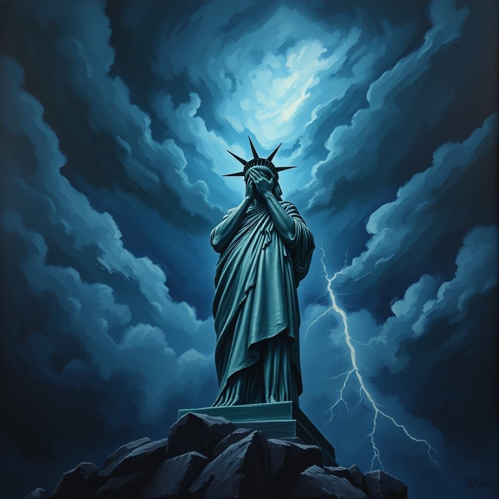 Statue of Liberty in Despair, Dramatic Lighting