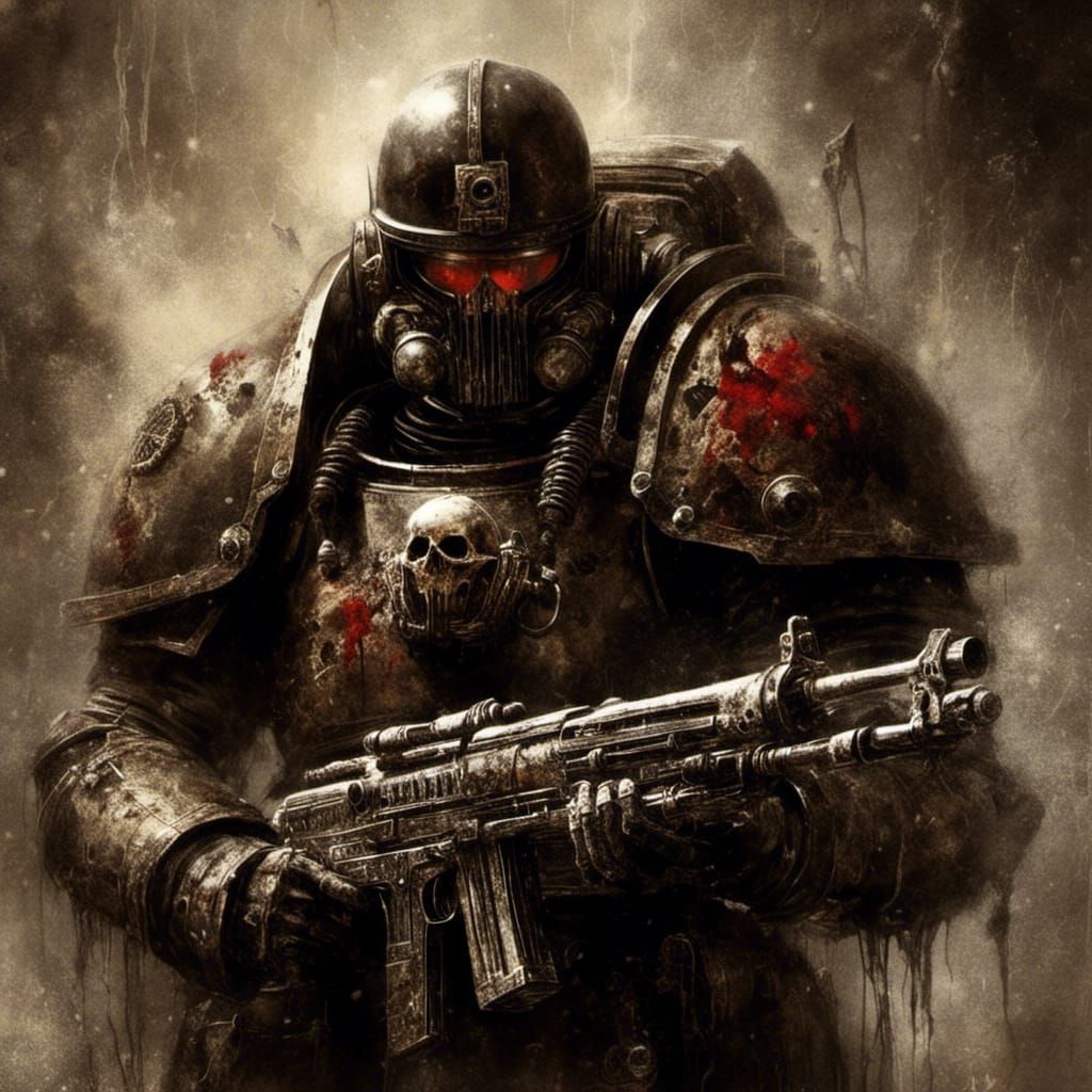 Dark Fantasy Space Marine in Macabre Style