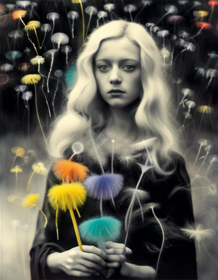 Winged Fairies in Dandelion Dreamscape: Surreal Colorful Art