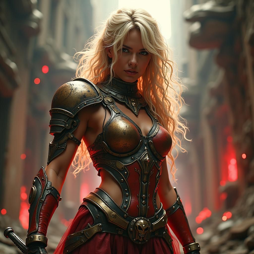 Pamela Anderson as Warhammer 40K Commissar in Sci-Fi Warzone