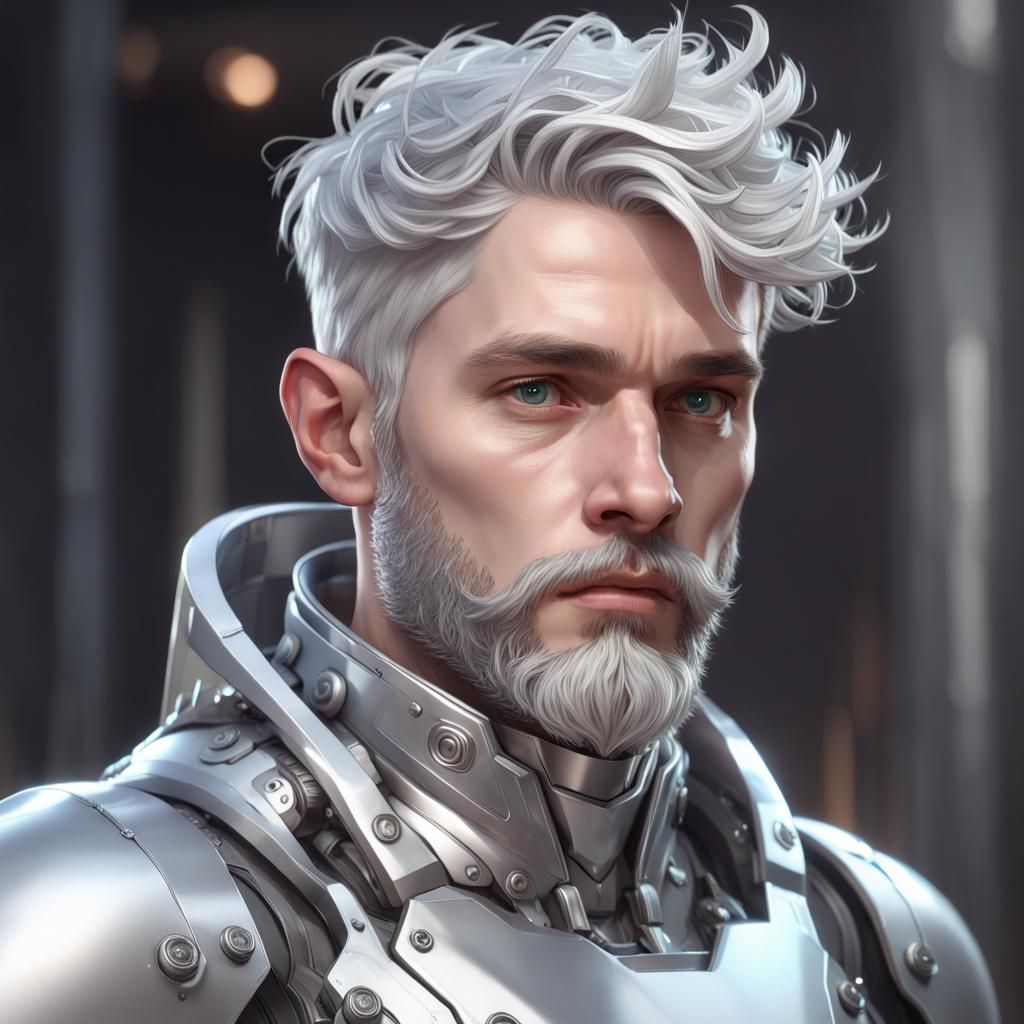 Silver Exosuit Portrait in Hyperdetailed Digital Art