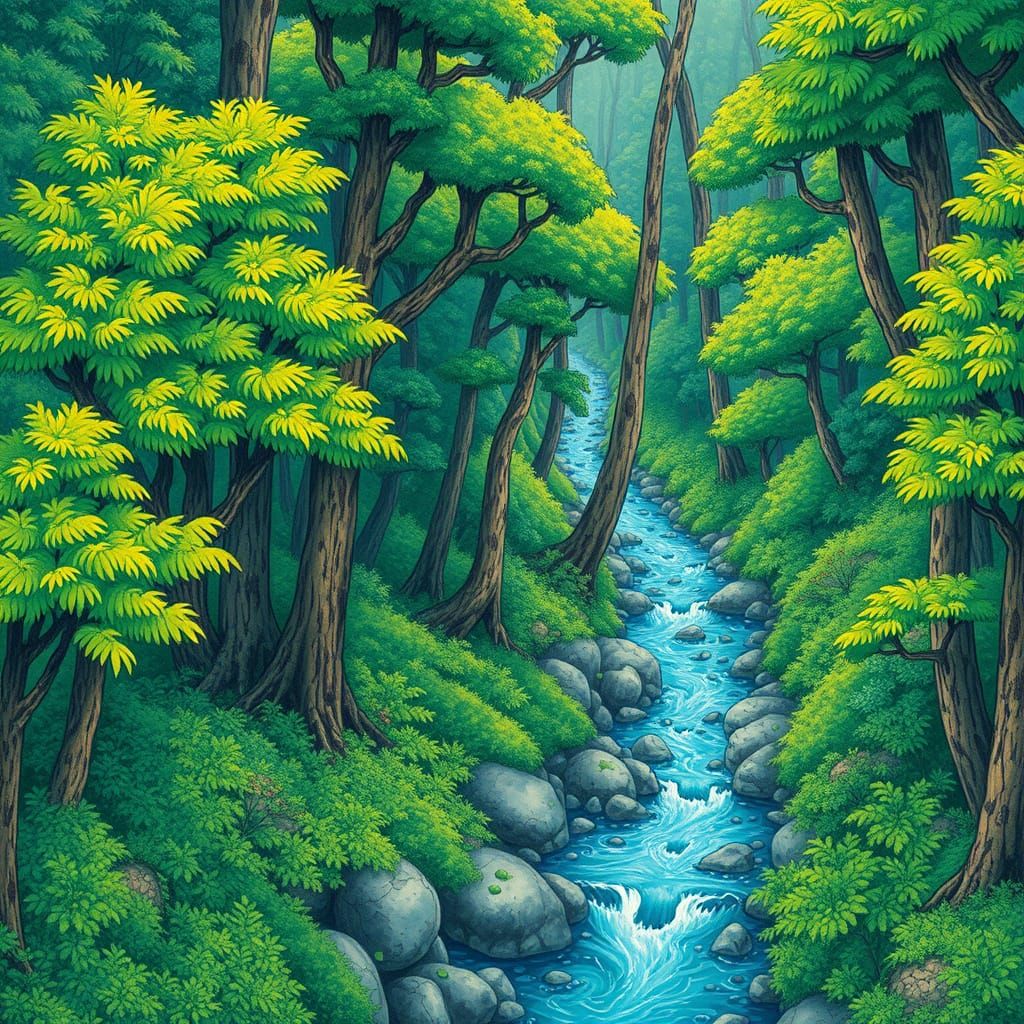 Lush Green Energy Forest and Blue River