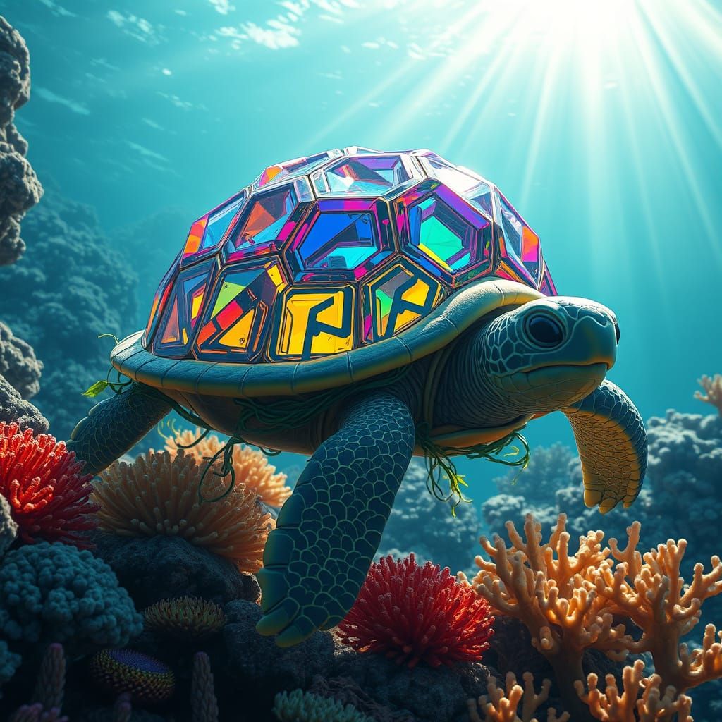 Iridescent Prism Turtle Shell Refracts Rainbow Light