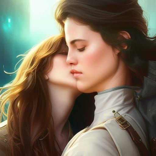 Lesbians Kissing: Detailed Concept Art Portrait