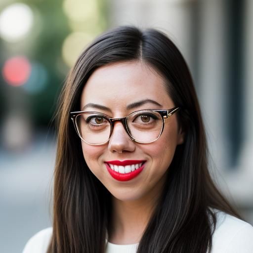 Aubrey Plaza Portrait with Long Hair and Red Lipstick