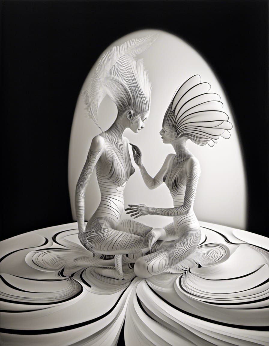 Polychromatic Alien at Table: Abstract Matte Painting