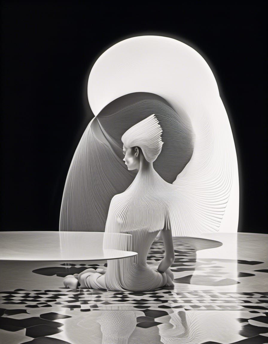 Polychromatic Alien at Table, Abstract Matte Painting