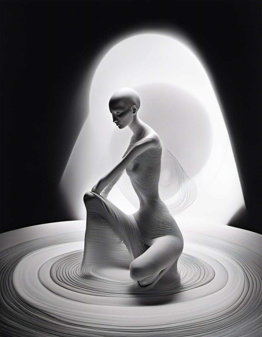 Polychromatic Alien at Table in Magical Realism Style