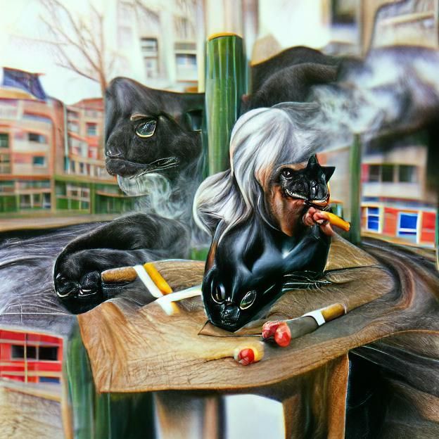 Hyperrealistic Black Cat Smoking Blunt