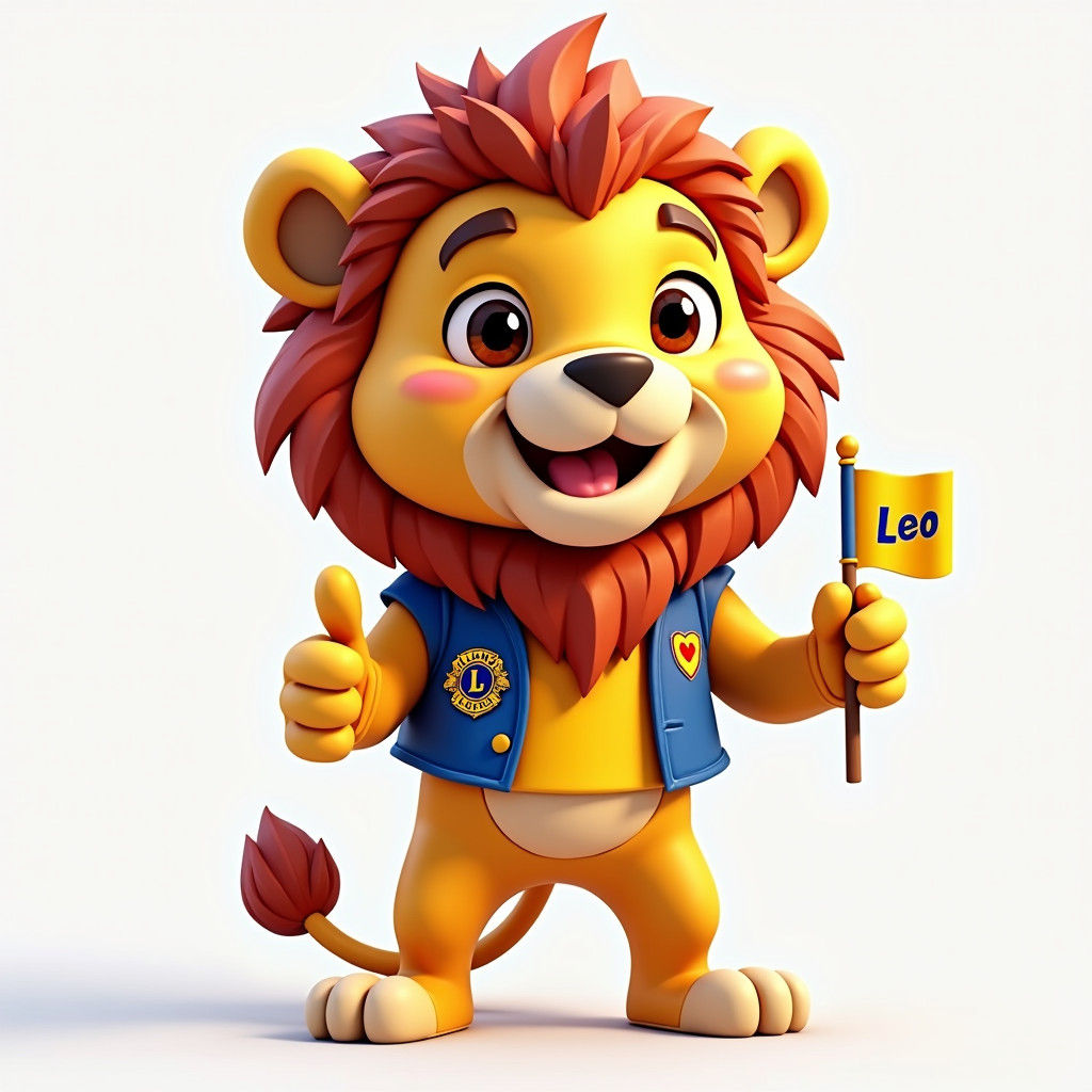 Friendly Lion Mascot in Anime-Inspired 3D Art