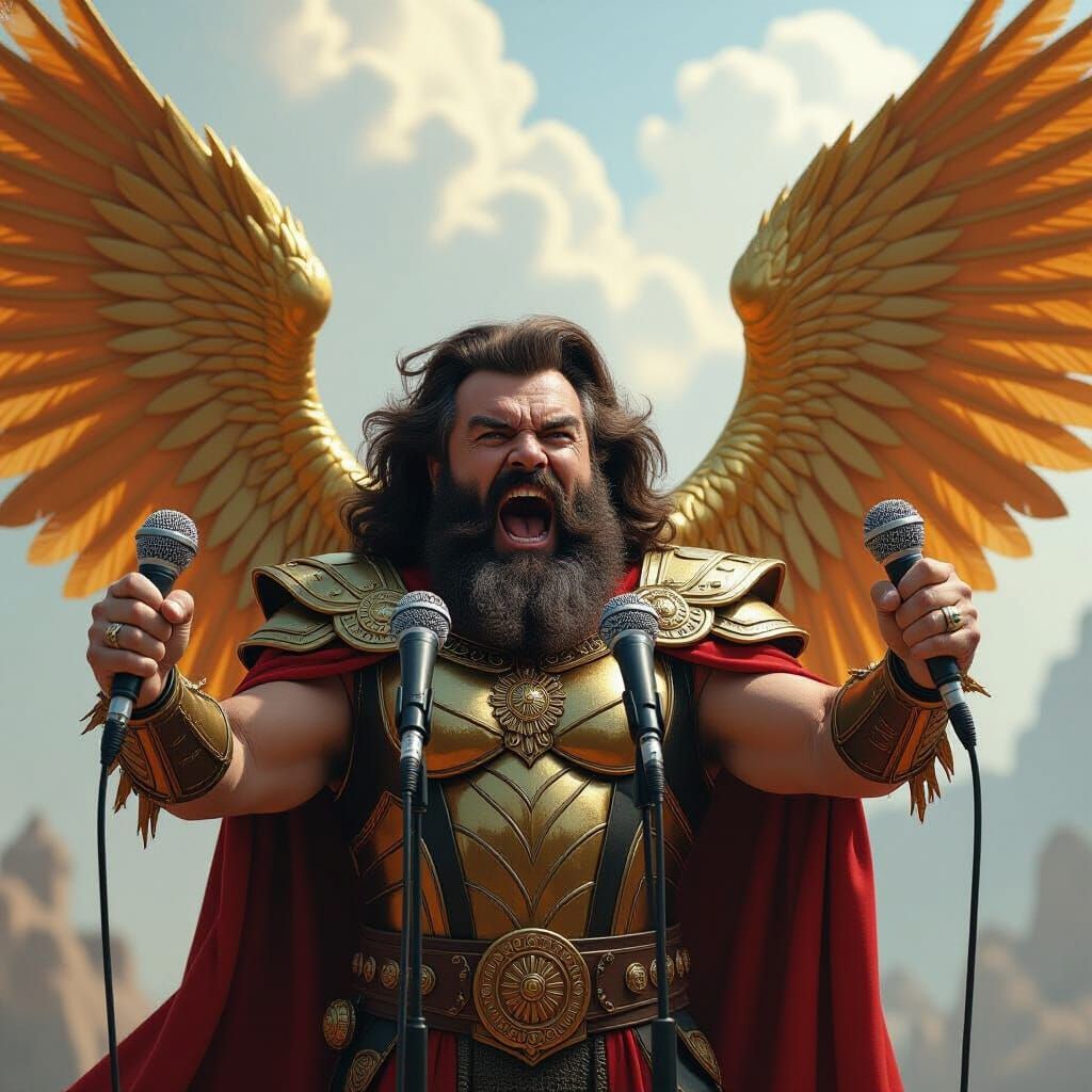 Fantasy Brian Blessed Shouting with Golden Wings