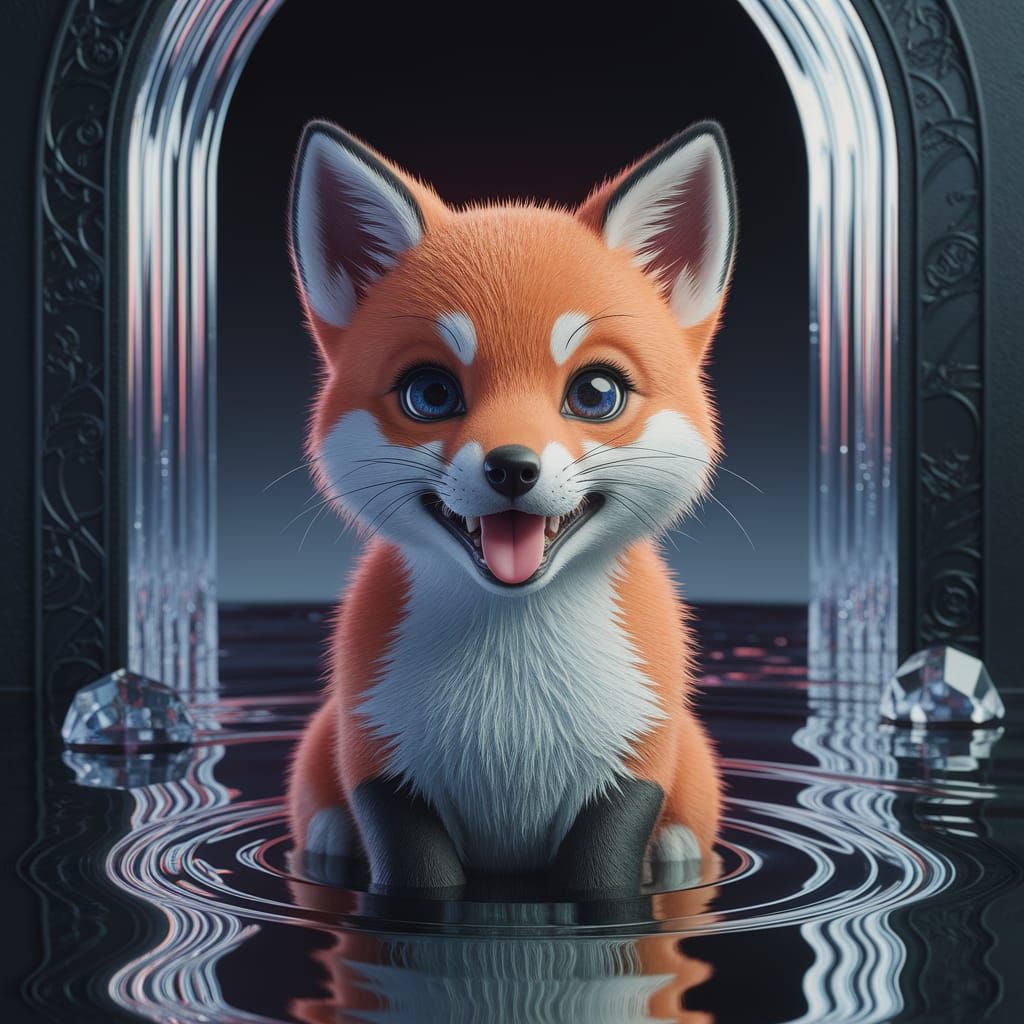 Ethereal Fox Pup in Dark Metal Portal