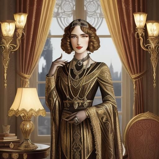 Vampire in Art Deco Interior Inspired by Art Nouveau