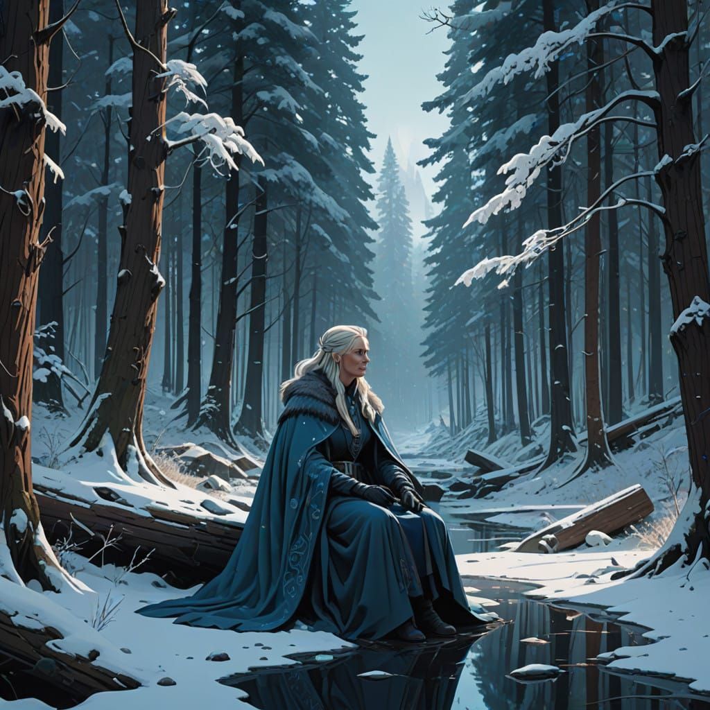 Winter Queen in Lavish Silver and Blue Regalia, Majestically...