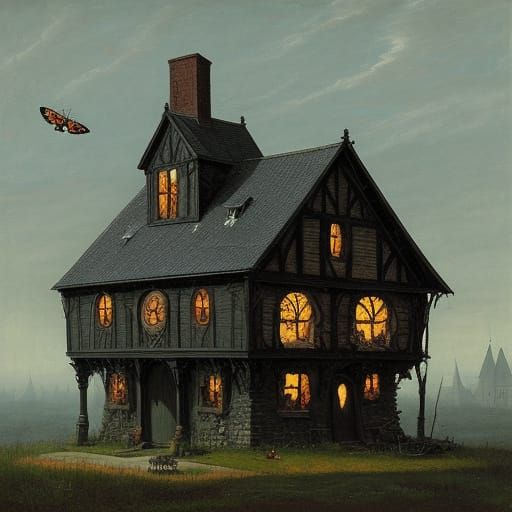 Ladybug Flees from Ruined Manor in a Gothic Horror Scene