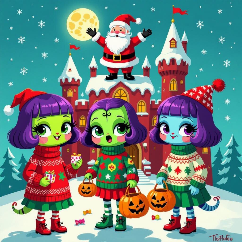 Spooky Monsters Trick or Treating at Santa's Castle