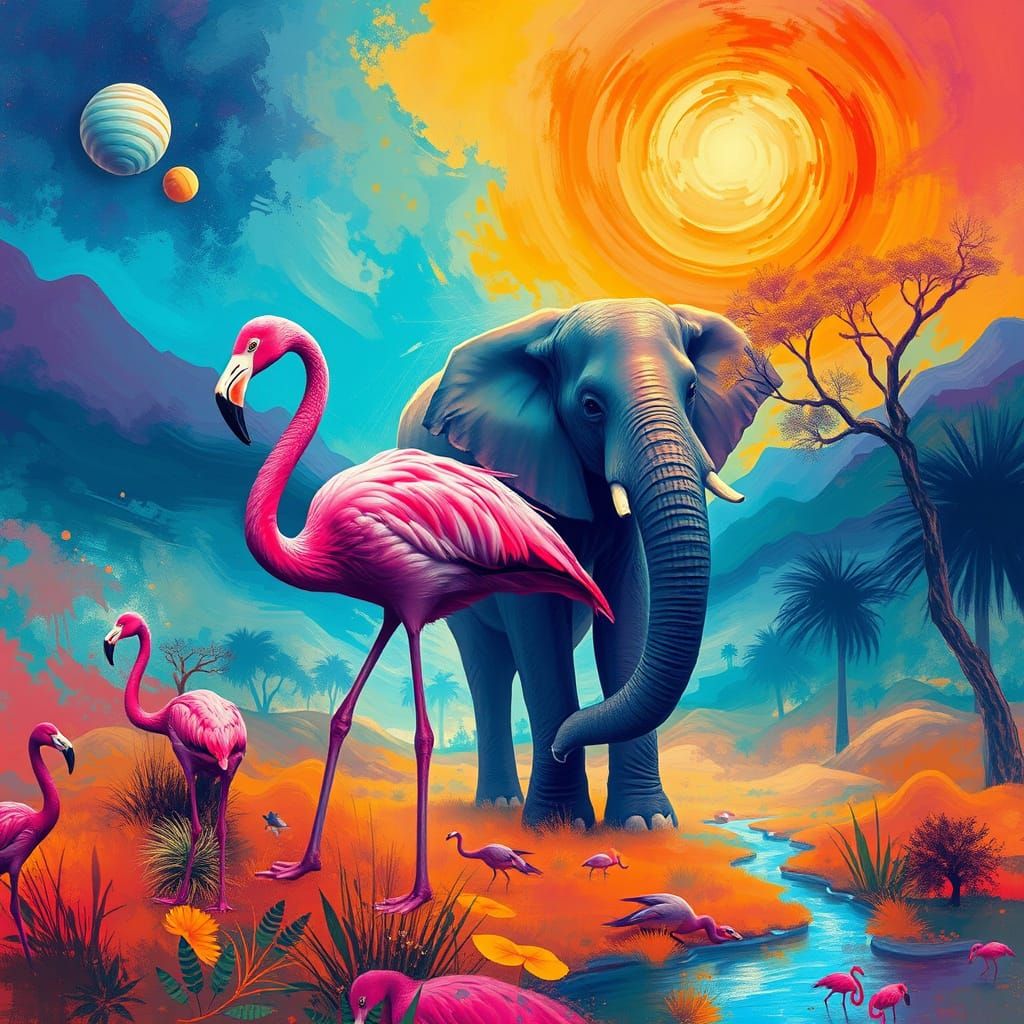 Vibrant Surrealist Wildlife Scene