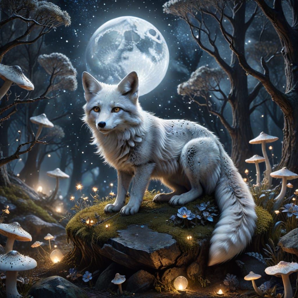 Enchanted Forest Fox on Moonstone Pedestal