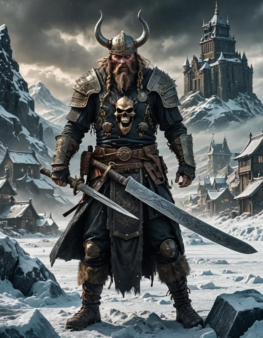 Viking Skull Samurai on Ice Hill