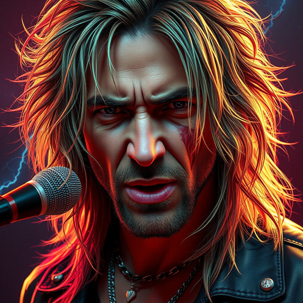 Electrifying Rockstar Portrait in Art Nouveau Style