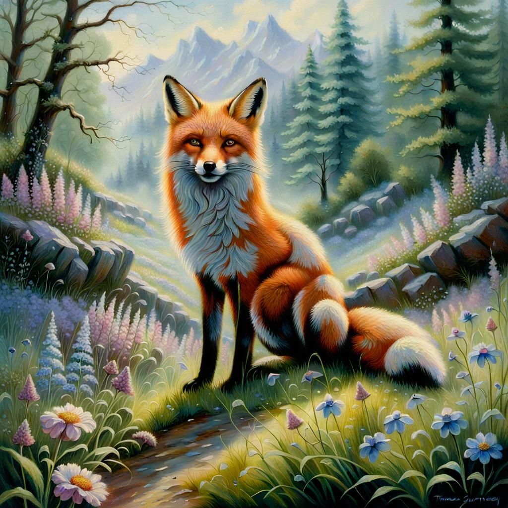 Detailed Fox Portrait in Ethereal Oil Painting Style