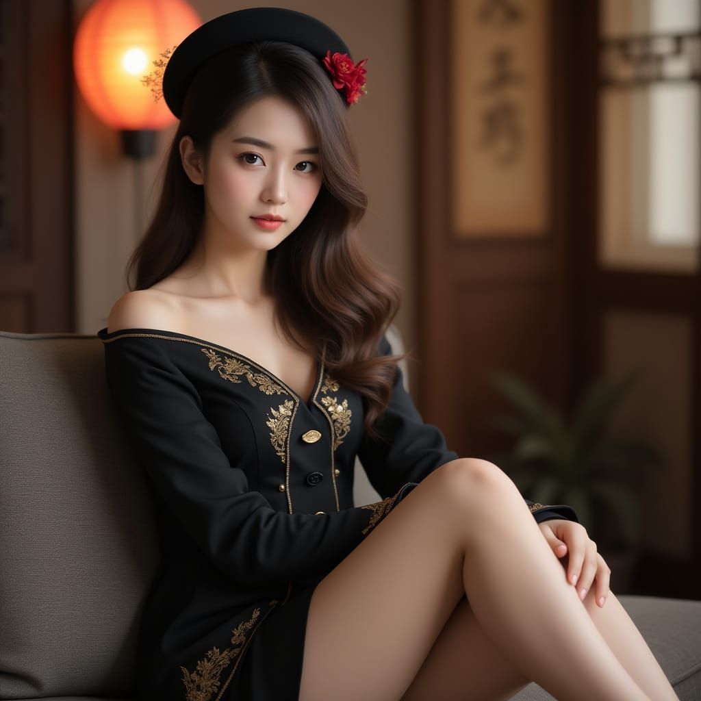 Woman in Traditional Jacket with Red Flowers