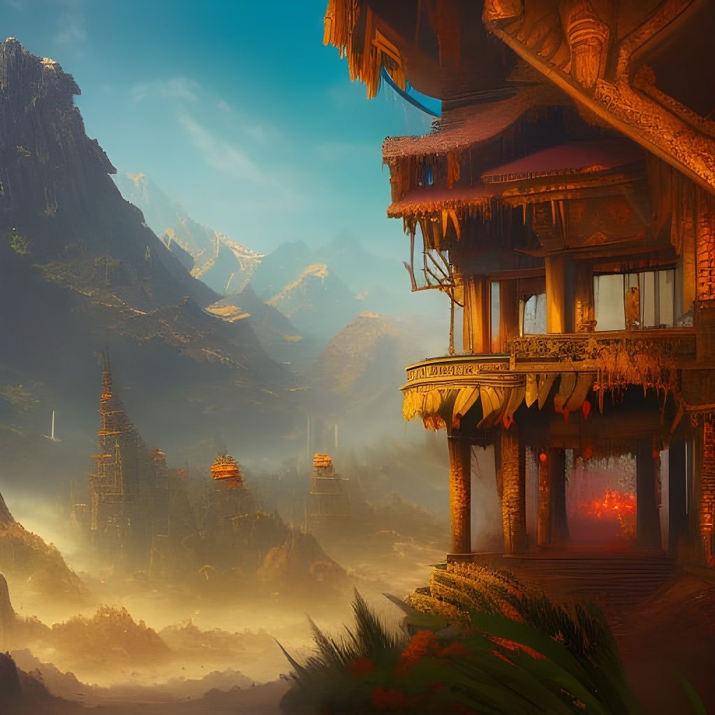 Fantastical Shangri-La Matte Painting in Deep Color