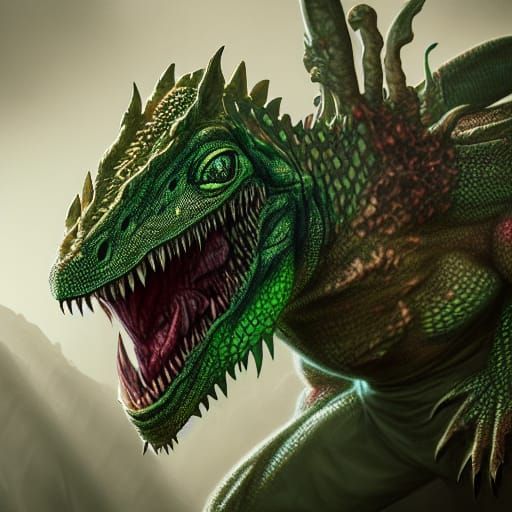 Scary Lizard-Man in Torn Clothes: Fantasy Art