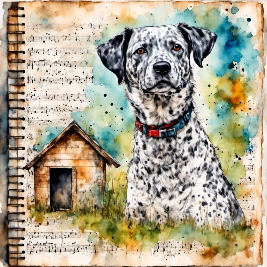 Art Journal Page with Dog and Mixed Media