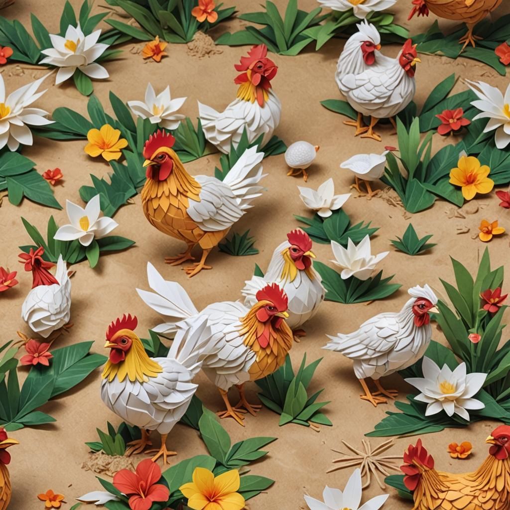 Cute Hawaiian Chicken on Beach Farm as Pencil Sketch