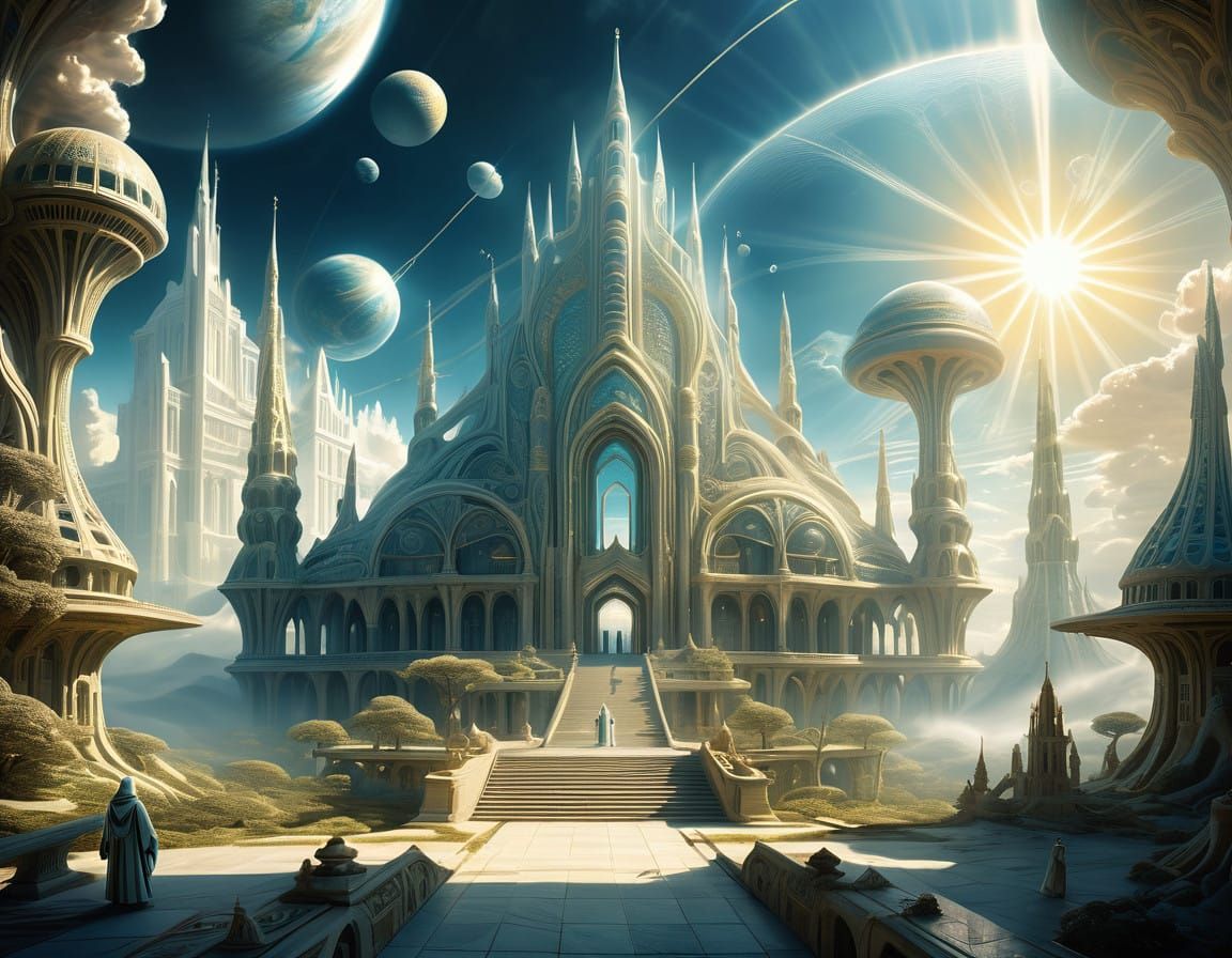 Surrealistic Vision of Utopian Wonderlands with Angelic Bein...