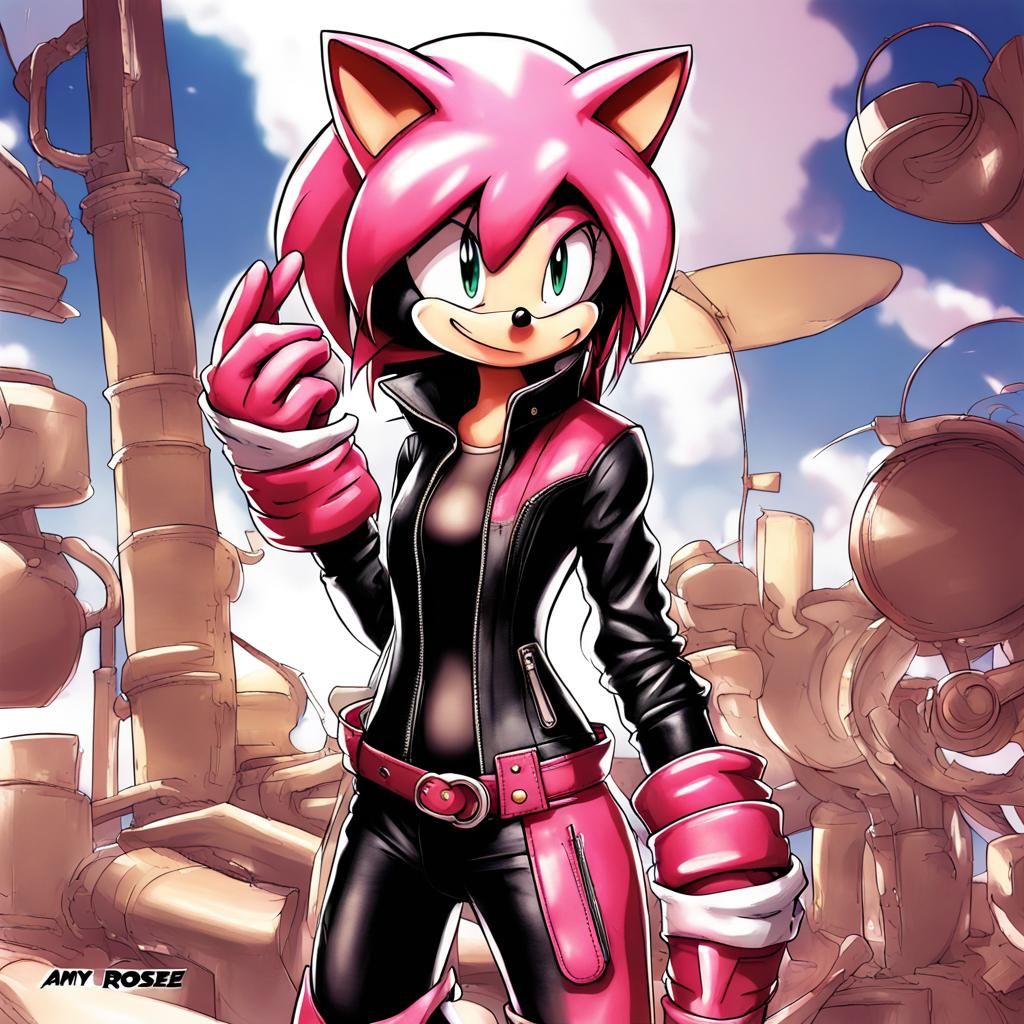 Amy Rose in Leather: Anime Style Illustration